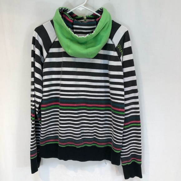 Volcom Women’s Zip Hoodie Sweatshirt sz L/ G Cotton Blend Striped Black White - Picture 2 of 9
